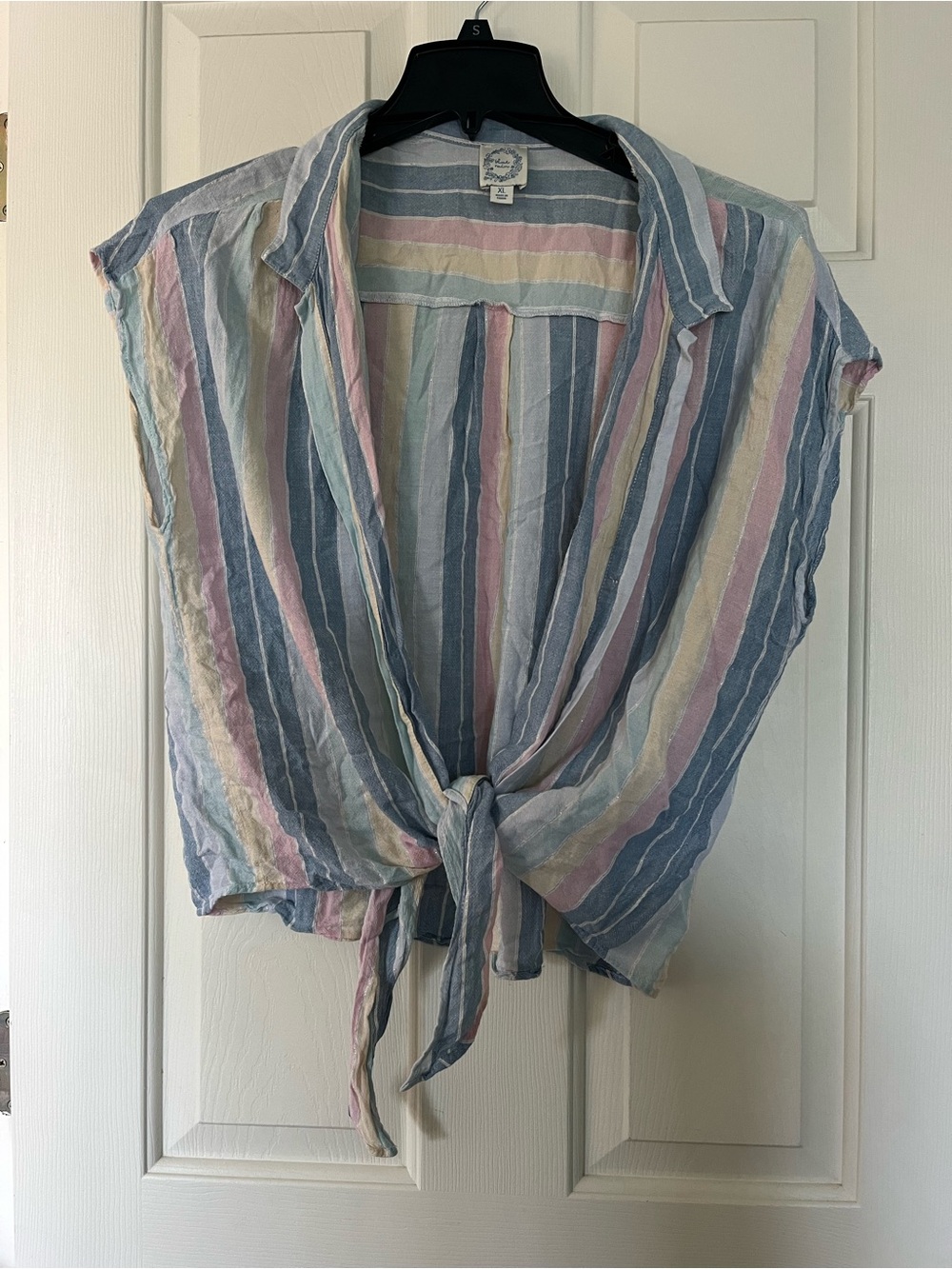 Woman’s Blue Rain oversized tie front blouse
